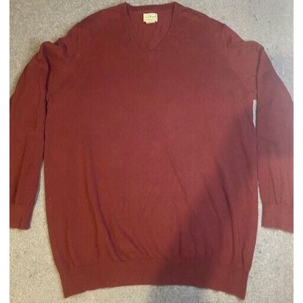 L.L. BEAN Men's X-LARGE TALL long Sleeve CASHMERE/COTTON SWEATER maroon RED plum